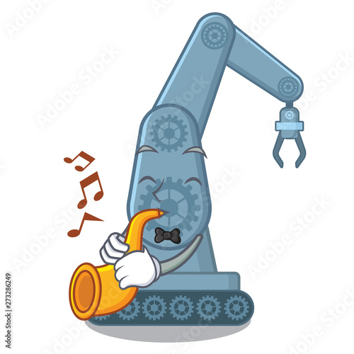 With trumpet mechatronic robot arm above cartoon table