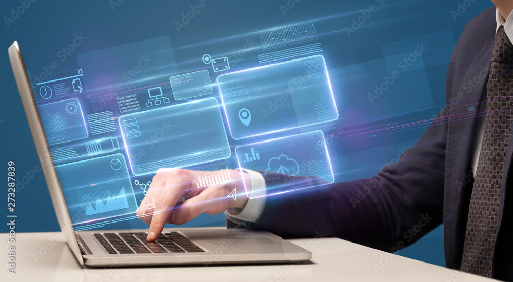 Hand typing on laptop with online accounting system concept
Hand typing on laptop with online accounting system concept