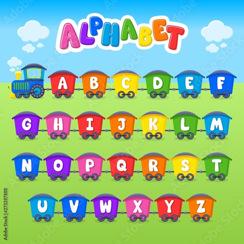 Cartoon vector Alphabet. Large Letter. Font. Train.
