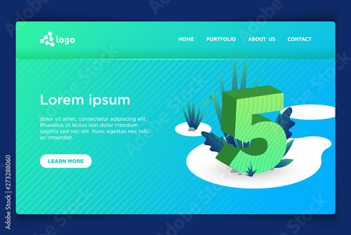 Colorful numbers and foliage landing page, website template
