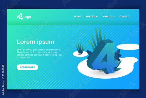 Colorful numbers and foliage landing page, website template
