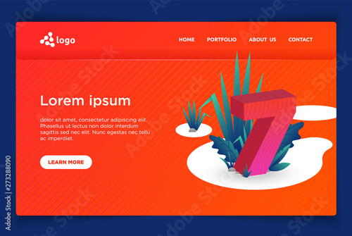 Colorful numbers and foliage landing page, website template