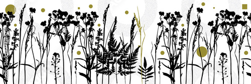 Botanical seamless pattern with plant elements on white