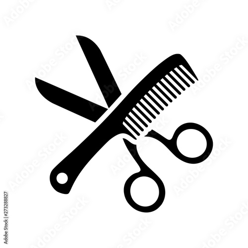 Scissor and Comb icon logo simple illustration