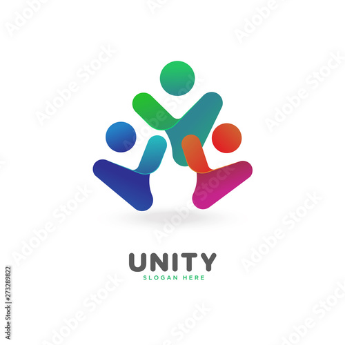 Colorful smooth gradient unity, three people, family, social logo vector template
