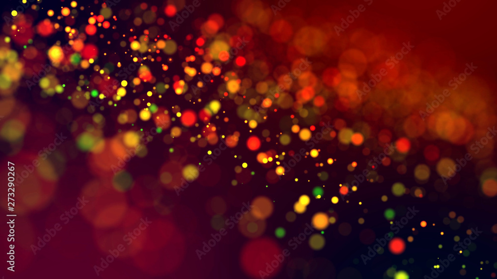 cloud of multicolored particles in the air like sparkles on a dark background with depth of field. beautiful bokeh light effects with colored particles. background for holiday presentations. 25