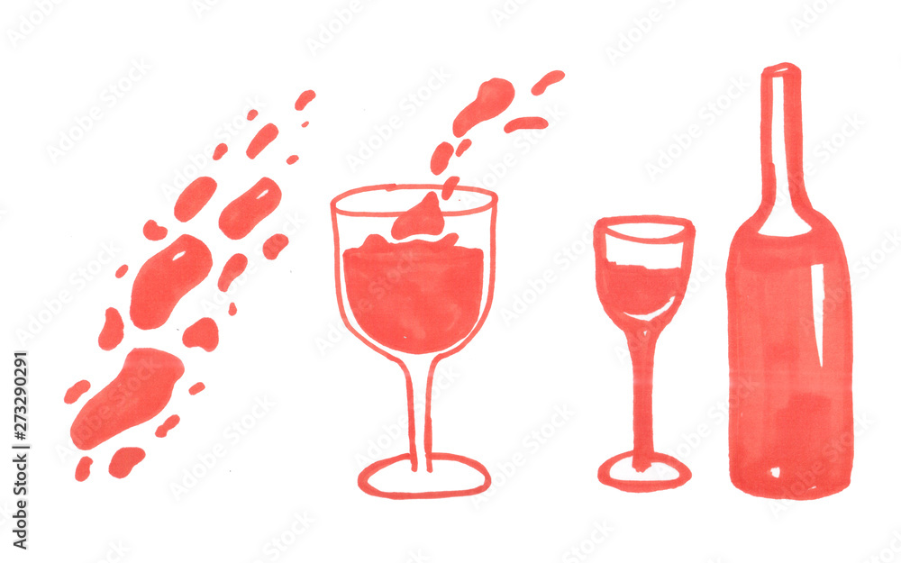 illustration of red wine bottle and glass on white background illustration of red wine bottle and glass on white background