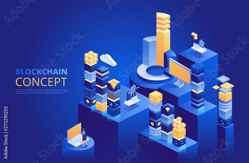 Blockchain concept. Isometric digital blocks. Crypto chain