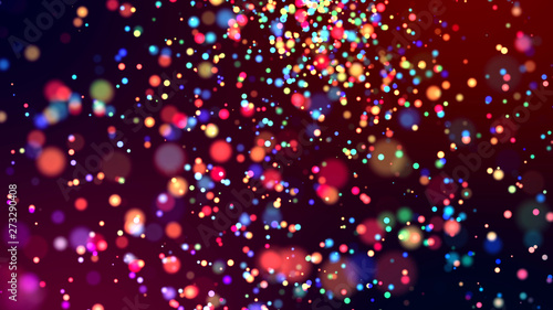 cloud of multicolored particles in the air like sparkles on a dark background with depth of field. beautiful bokeh light effects with colored particles. background for holiday presentations. 48