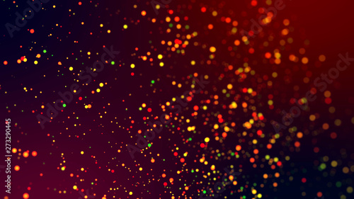 cloud of multicolored particles in the air like sparkles on a dark background with depth of field. beautiful bokeh light effects with colored particles. background for holiday presentations. 52