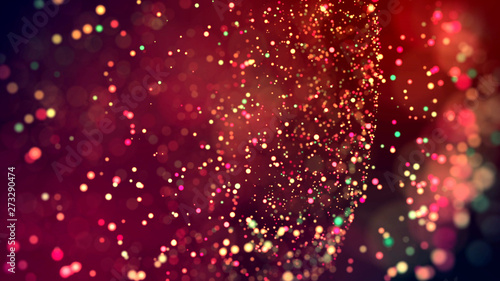 cloud of multicolored particles in the air like sparkles on a dark background with depth of field. beautiful bokeh light effects with colored particles. background for holiday presentations. 57