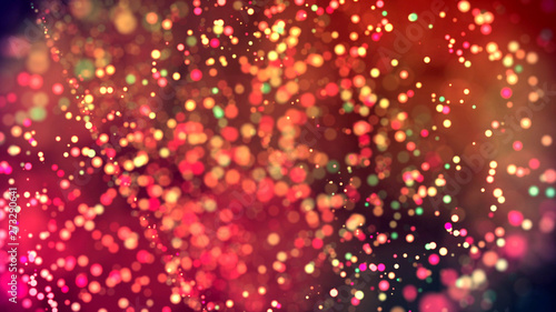 cloud of multicolored particles in the air like sparkles on a dark background with depth of field. beautiful bokeh light effects with colored particles. background for holiday presentations. 85