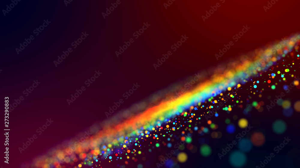 cloud of multicolored particles in the air like sparkles on a dark background with depth of field. beautiful bokeh light effects with colored particles. background for holiday presentations. 114