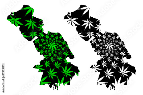 Astrakhan Oblast (Russia, Subjects of the Russian Federation, Oblasts of Russia) map is designed cannabis leaf green and black, Astrakhan Oblast map made of marijuana (marihuana,THC) foliage,....