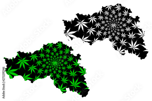 Belgorod Oblast (Russia, Subjects of the Russian Federation, Oblasts of Russia) map is designed cannabis leaf green and black, Belgorod Oblast map made of marijuana (marihuana,THC) foliage,....
