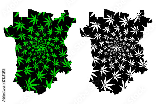 Chechnya (Russia, Subjects of the Russian Federation, Republics of Russia) map is designed cannabis leaf green and black, Chechen Republic map made of marijuana (marihuana,THC) foliage,....