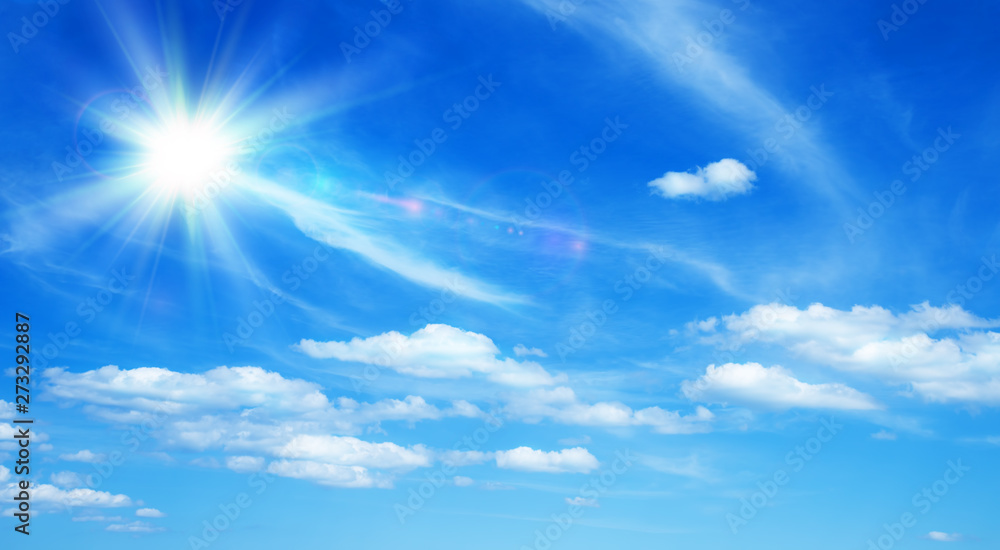 Sunny background, blue sky with white clouds Stock Photo