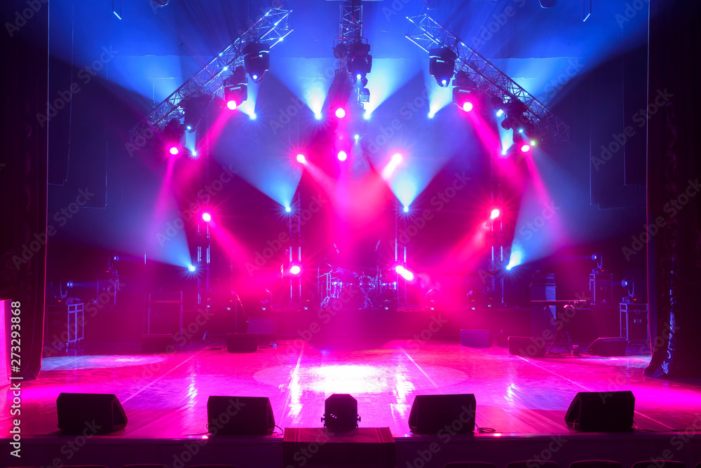 Free stage with lights, lighting devices.