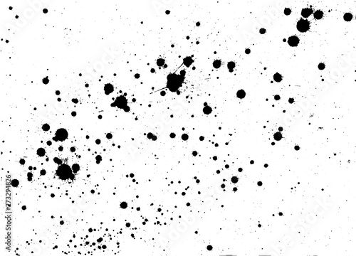 Paint splatter black over white. Ink blots grunge texture and background. Spray graffiti pattern.
