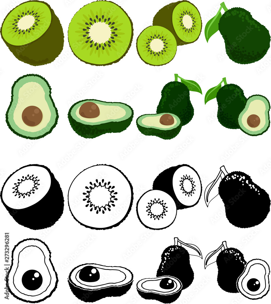 キウイとアボカドの可愛いアイコン Stock Vector Adobe Stock