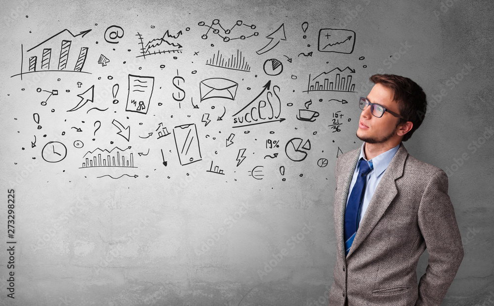 Casual person thinking with drawn signs concept
Casual person thinking with drawn signs concept