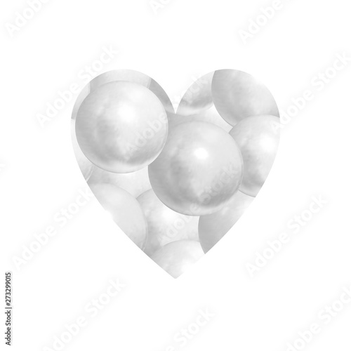 Vector Heart Icon, Bubbles Texture, Realistic White Balls, Illustration Isolated.