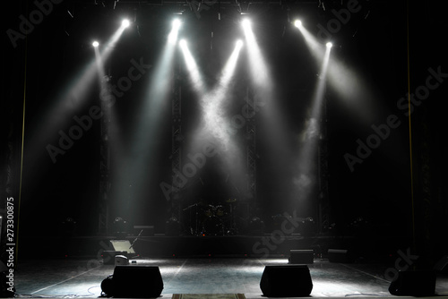scene, stage light with colored spotlights and smoke