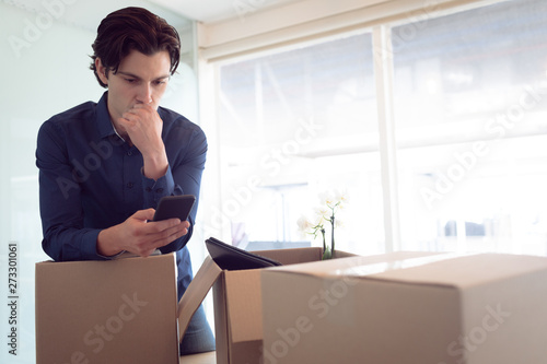 Male executive using mobile phone in office