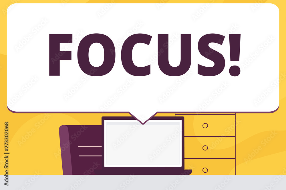 Word writing text Focus. Business concept for Point of concentration Center activity Attraction Blank Huge Speech Bubble Pointing to White Laptop Screen in Workspace Idea. Word writing text Focus. Business concept for Point of concentration Center activity Attraction Blank Huge Speech Bubble Pointing to White Laptop Screen in Workspace Idea.