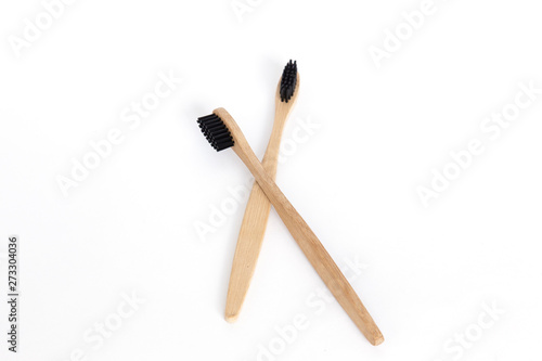 Eco-friendly materials wooden toothbrush on white background.minimal style.