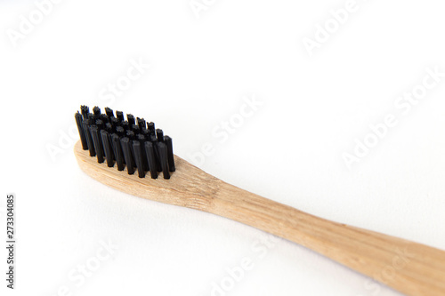 Eco-friendly materials wooden toothbrush on white background.minimal style.