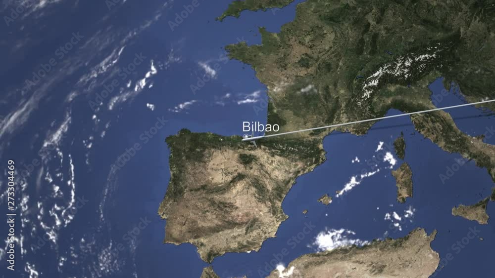 Commercial airplane flying to Bilbao, Spain. Intro 3D animation Commercial airplane flying to Bilbao, Spain. Intro 3D animation