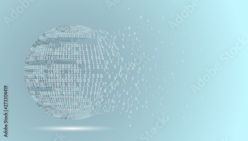 Binary code globe. Technology planet. Big data. Global network. Artificial intelligence. From chaos to system. 