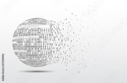 Binary code globe. Technology planet. Big data. Global network. Artificial intelligence. From chaos to system. 