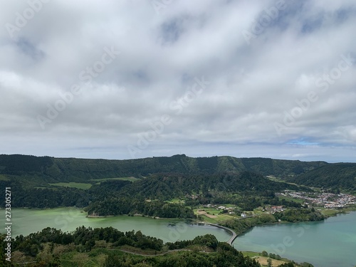 Mountain landscape with lakes on São Miguel island, Azores, Portugal near Sete Cidades