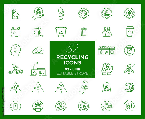 Set of Recycling icons in line	