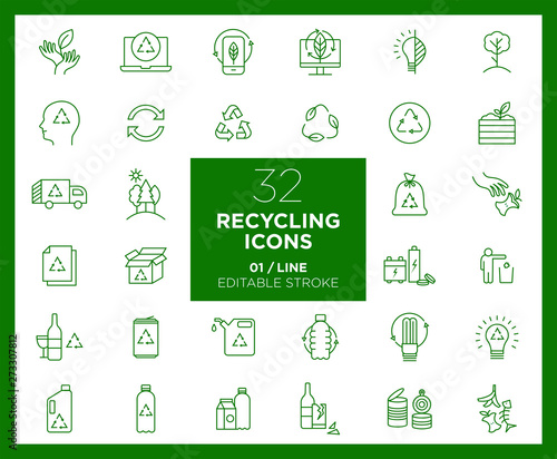 Set of Recycling icons in line	