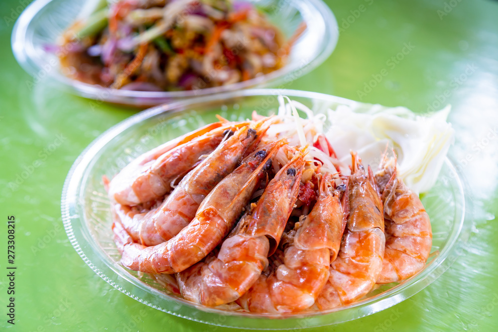 Close Up Fresh Shrimps Seafood on Plate. Close Up Fresh Shrimps Seafood on Plate.