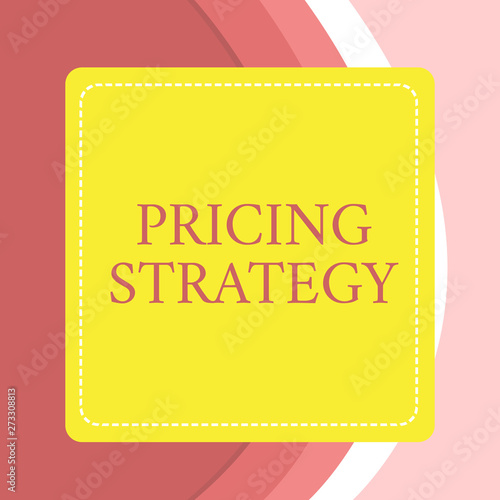 Word writing text Pricing Strategy. Business concept for set maximize profitability for unit sold or market overall Dashed Stipple Line Blank Square Colored Cutout Frame Bright Background.