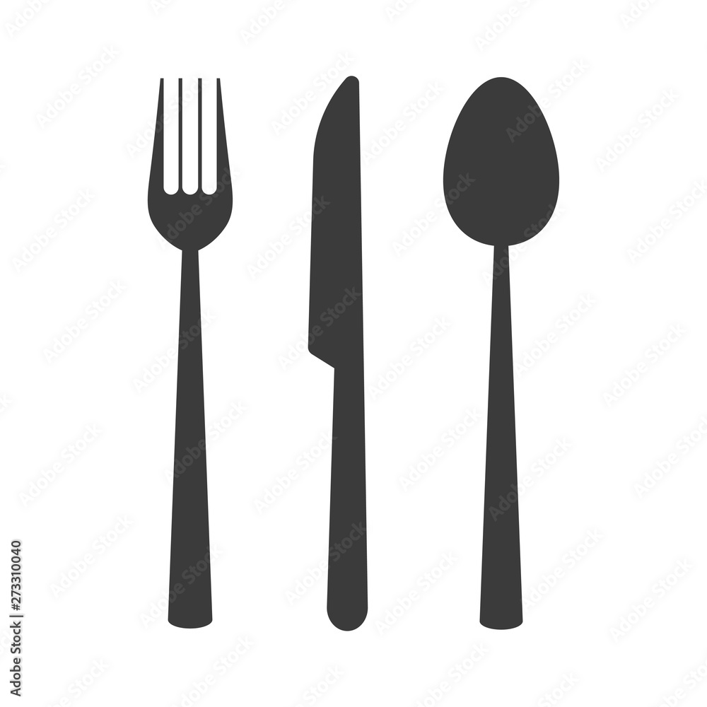 Monochrome cutlery set - fork, knife and spoon. Template design for restaurant or cafe logo. Monochrome cutlery set - fork, knife and spoon. Template design for restaurant or cafe logo.