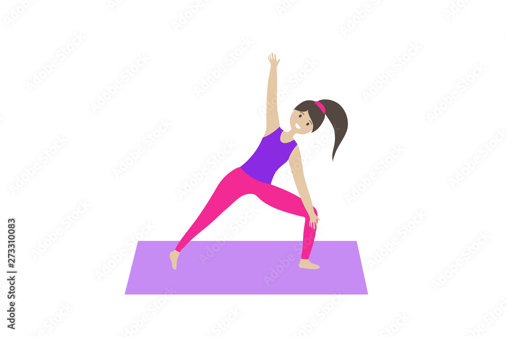 Flat vector yoga. The girl on the mat.