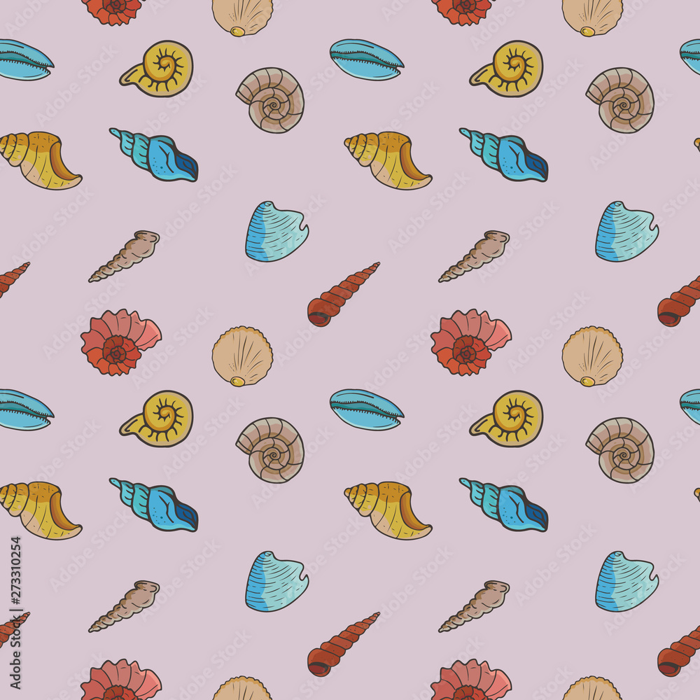 Obraz premium A variety of vector shells made in the same style. Hand-drawn pattern.