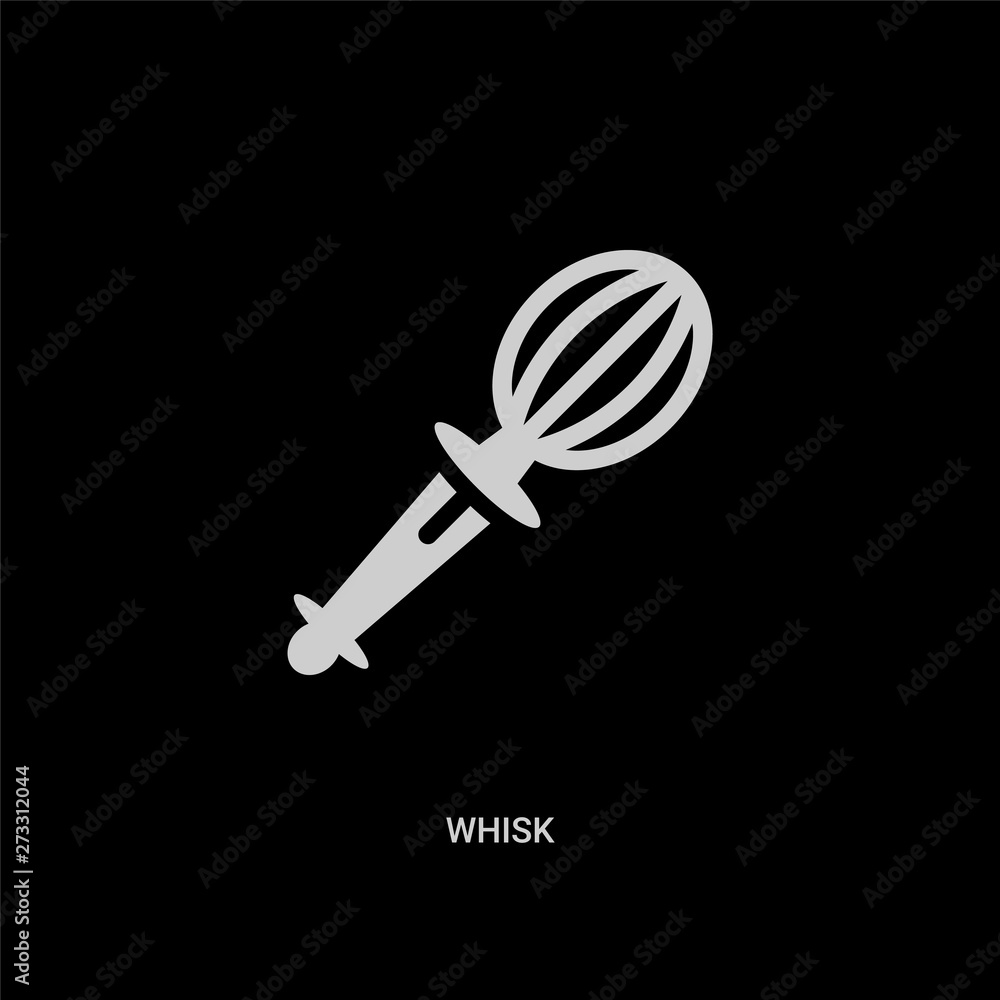 white whisk vector icon on black background. modern flat whisk from gastronomy concept vector sign symbol can be use for web, mobile and logo. white whisk vector icon on black background. modern flat whisk from gastronomy concept vector sign symbol can be use for web, mobile and logo.