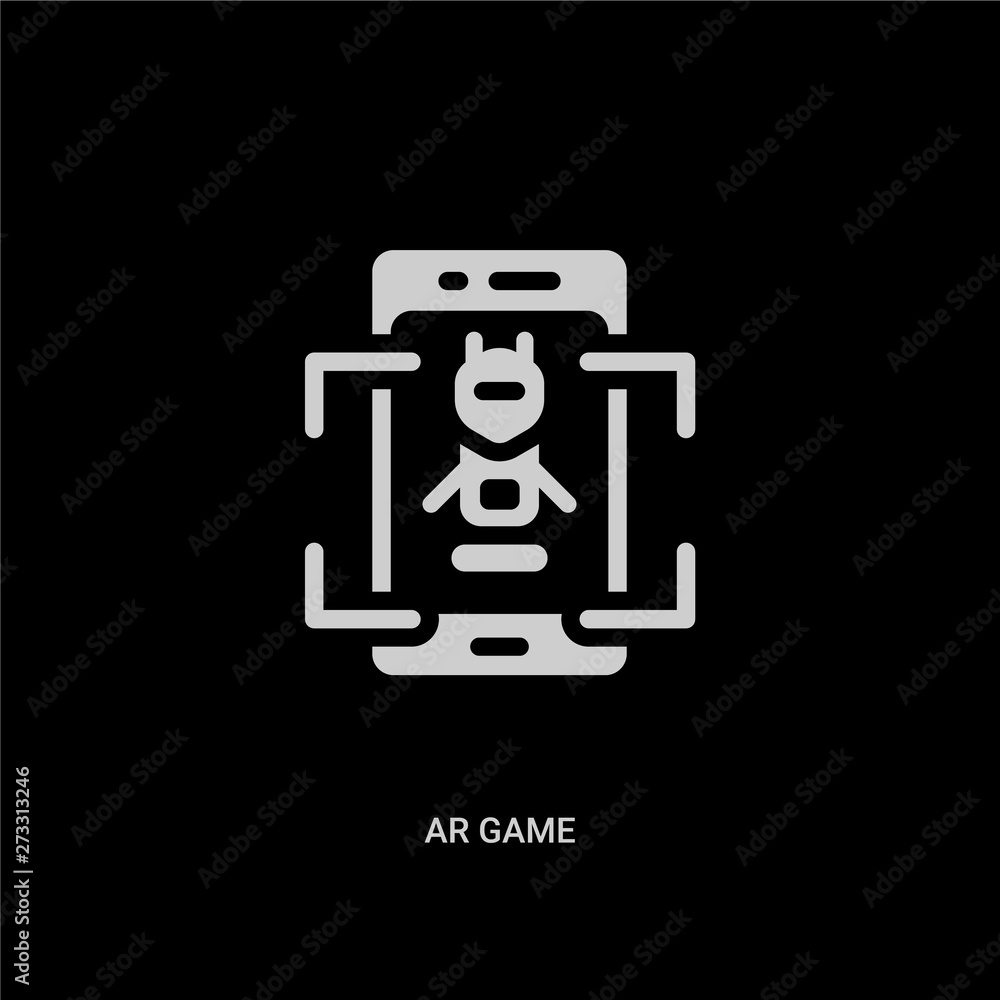 white ar game vector icon on black background. modern flat ar game from general concept vector sign symbol can be use for web, mobile and logo. white ar game vector icon on black background. modern flat ar game from general concept vector sign symbol can be use for web, mobile and logo.