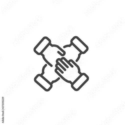 Four hands support each other, people putting their hands together icon isolated.