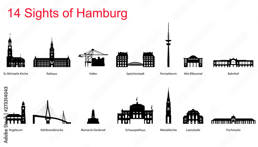 12 Sights of Hamburg - obrazy, fototapety, plakaty 