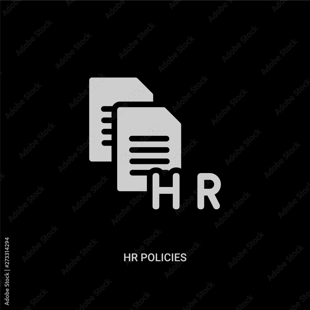 white hr policies vector icon on black background. modern flat hr policies from general concept vector sign symbol can be use for web, mobile and logo. white hr policies vector icon on black background. modern flat hr policies from general concept vector sign symbol can be use for web, mobile and logo.