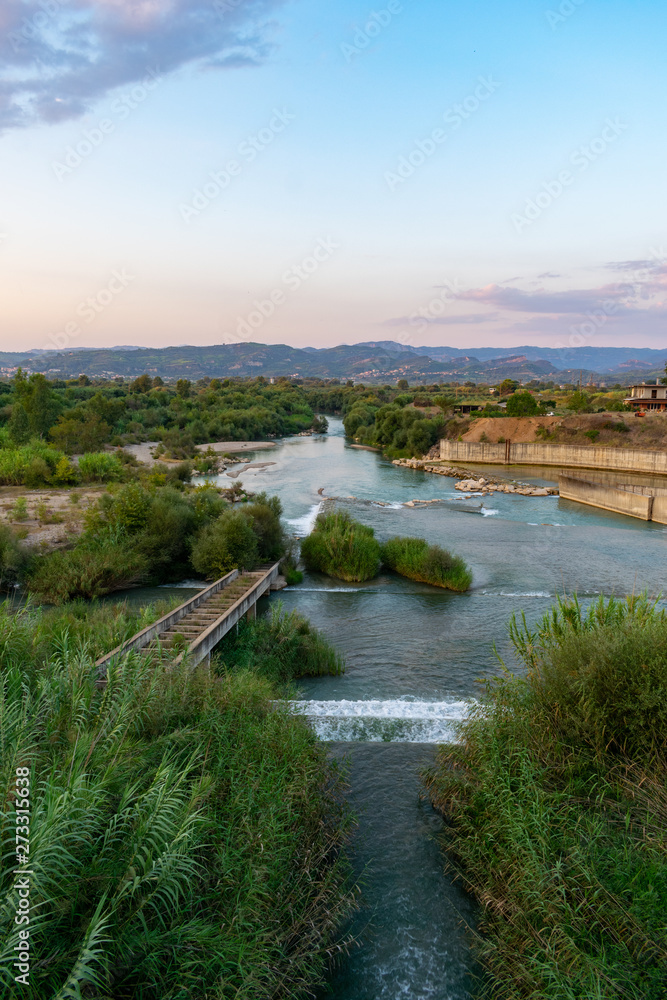 Alfios (Alfeios) river water dam near Alfiousa (Alfeiousa), Peloponnese, Greece