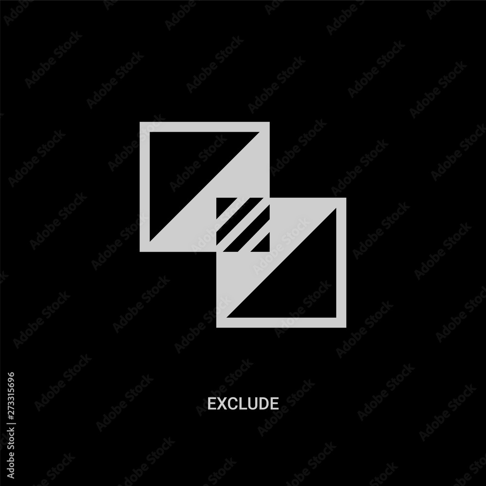 white exclude vector icon on black background. modern flat exclude from geometric figure concept vector sign symbol can be use for web, mobile and logo. white exclude vector icon on black background. modern flat exclude from geometric figure concept vector sign symbol can be use for web, mobile and logo.