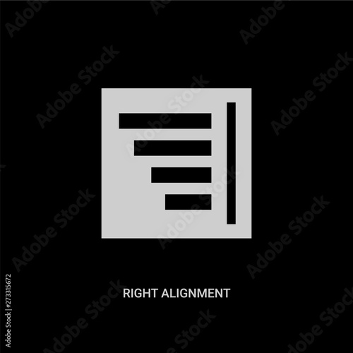 white right alignment vector icon on black background. modern flat right alignment from geometric figure concept vector sign symbol can be use for web, mobile and logo.